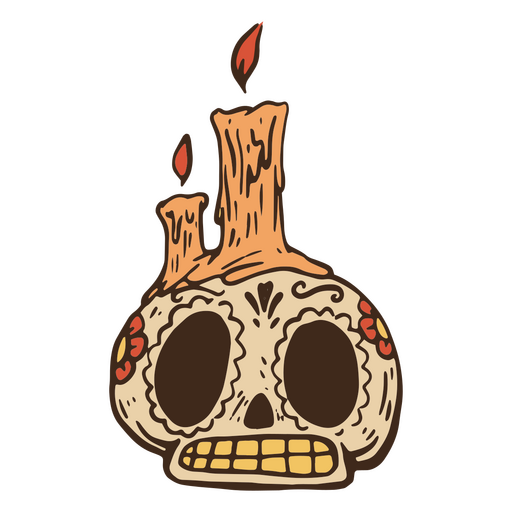 Día del cráneo muerto con trazo de color de velas. Diseño PNG