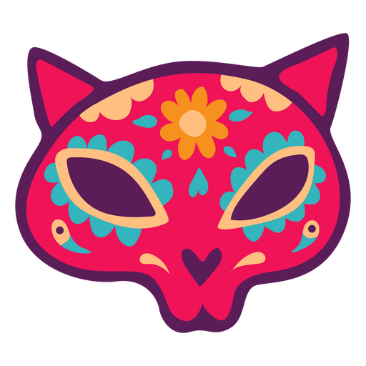 Cráneo de gato del día de los muertos plano Diseño PNG