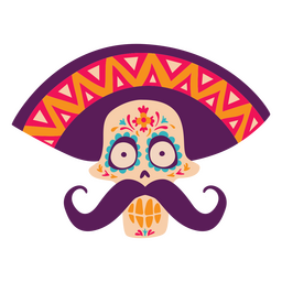 Day Of The Dead Mexican Skull Flat PNG & SVG Design For T-Shirts