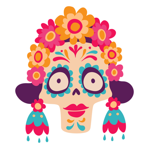 Day of the dead floral skull flat PNG Design