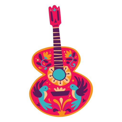Dia de muertos guitarra rosa plana Diseño PNG