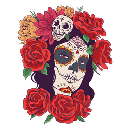 Day of the dead floral skull woman illustration  PNG Design Transparent PNG