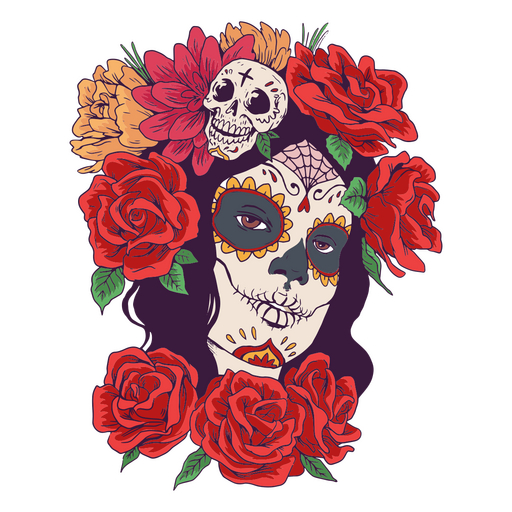 Dia da ilustração de mulher de caveira floral morta Desenho PNG