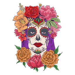 Floral day of the dead skull woman illustration  PNG Design