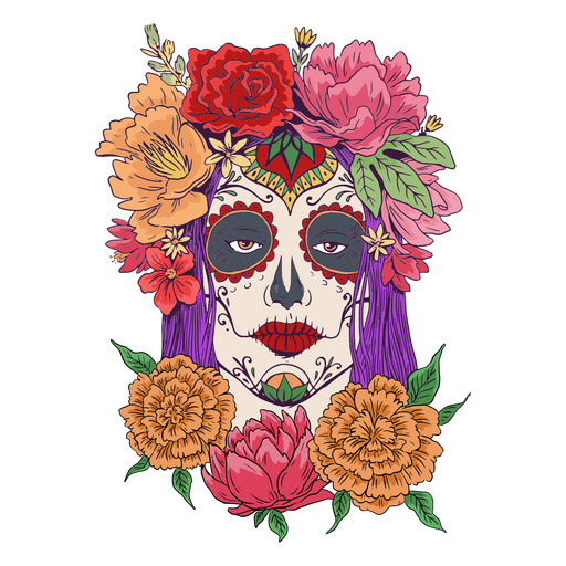 Floral day of the dead skull woman illustration 