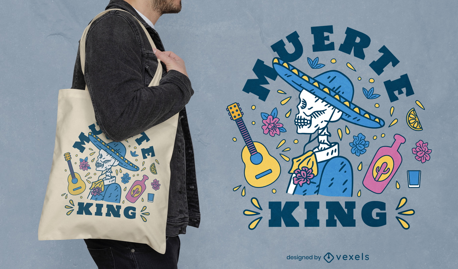 Tote Bag Design mit mexikanischen Skelettmusikern