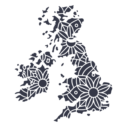 Mandala da silhueta do mapa do Reino Unido cortada