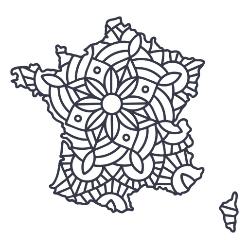Frankreich Karte Silhouette Mandala Strich PNG-Design