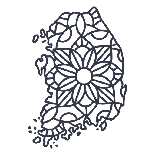 S?dkorea Karte Silhouette Mandala Strich PNG-Design