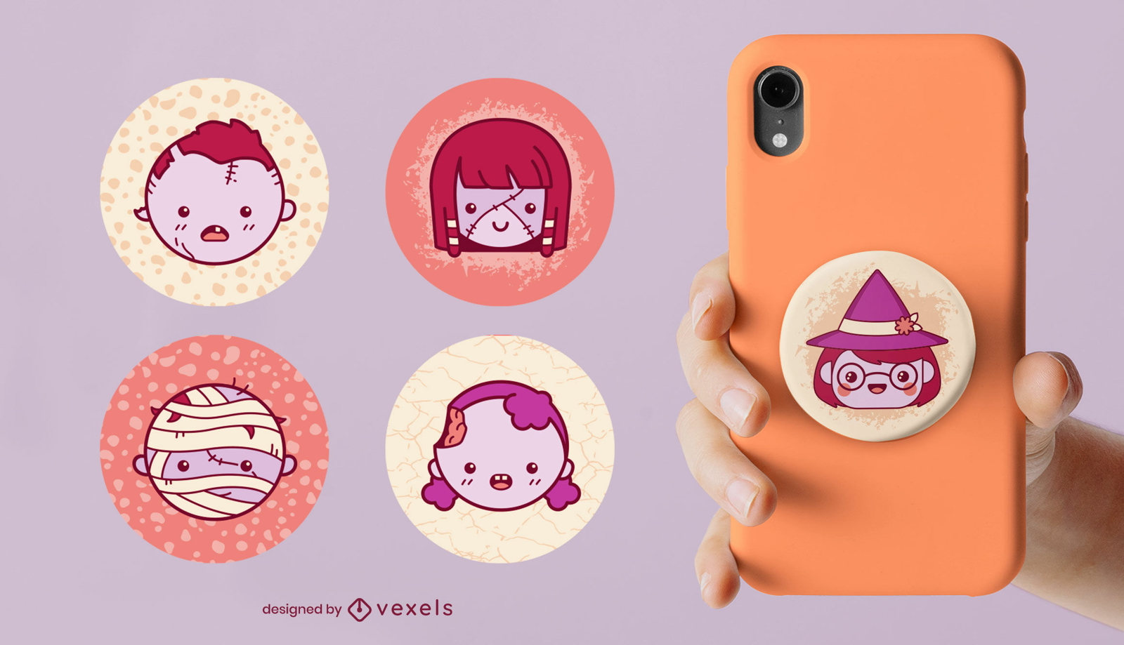 Niedliche Halloween-Charaktere Popsocket-Set