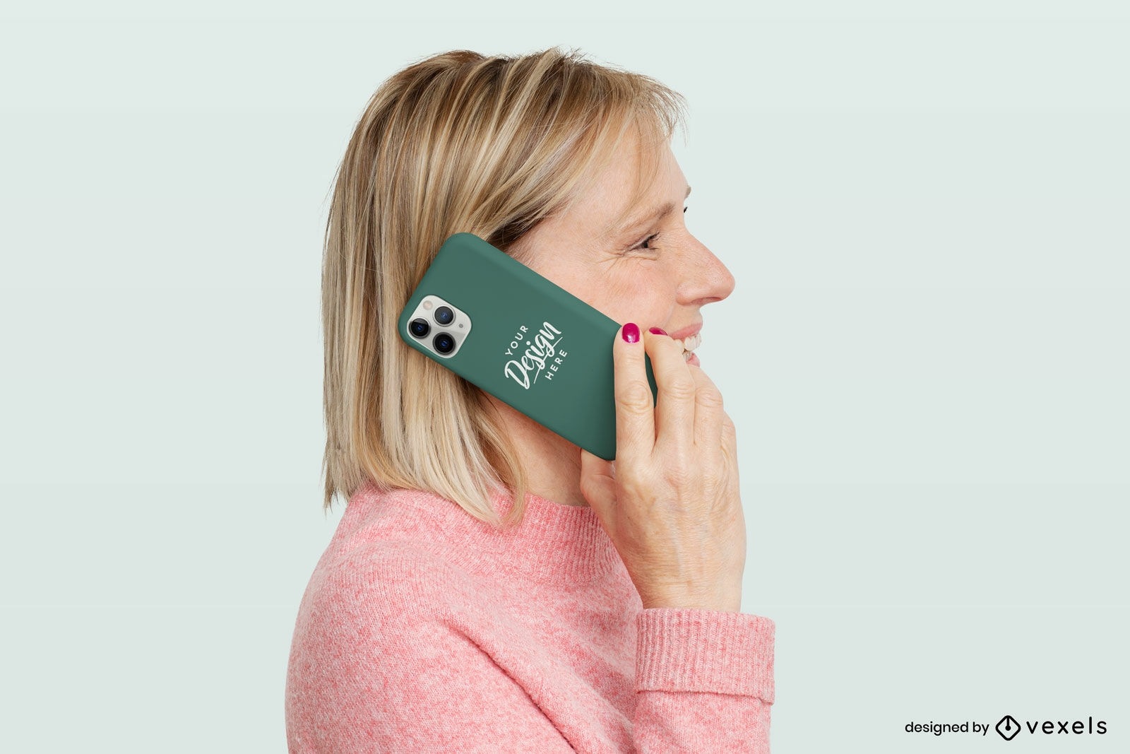 Woman and green phone case mockup 