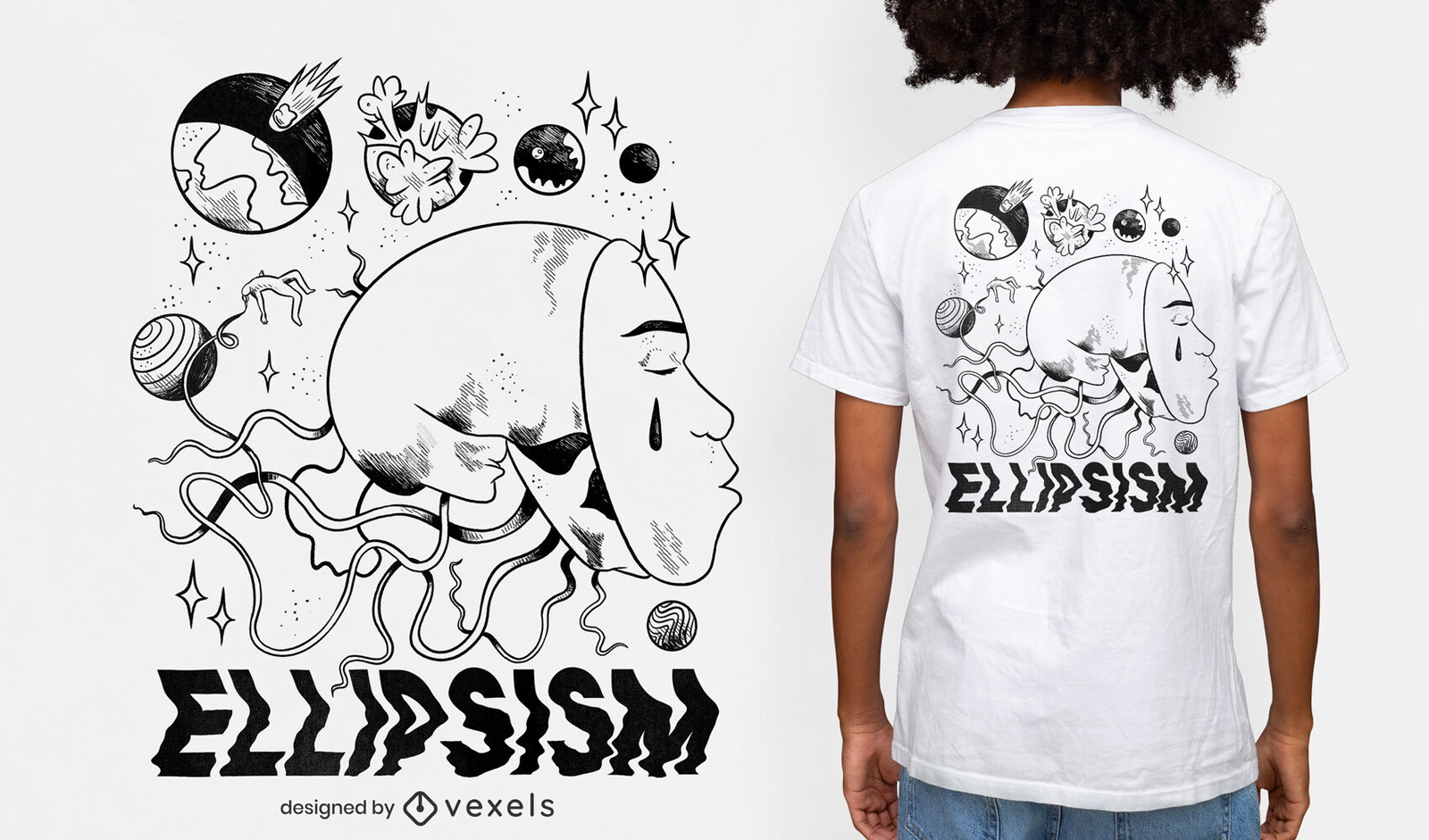 Diseño de camiseta psd abstracto de elipsismo