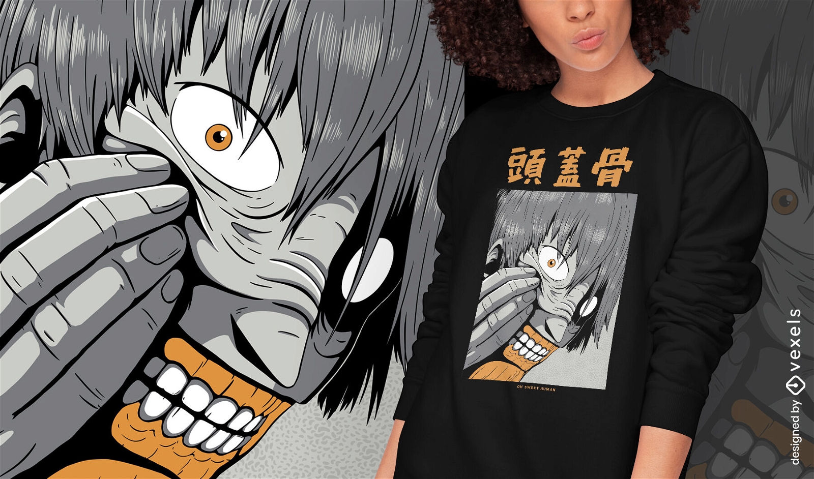 Dise?o de camiseta psd de criatura monstruo de anime japon?s