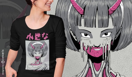 Design de camiseta psd de garota monstro de anime japonês