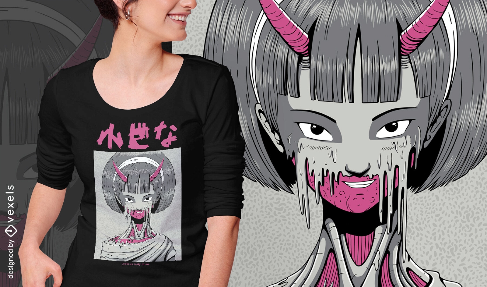 Diseño de camiseta de anime japonés monster girl psd