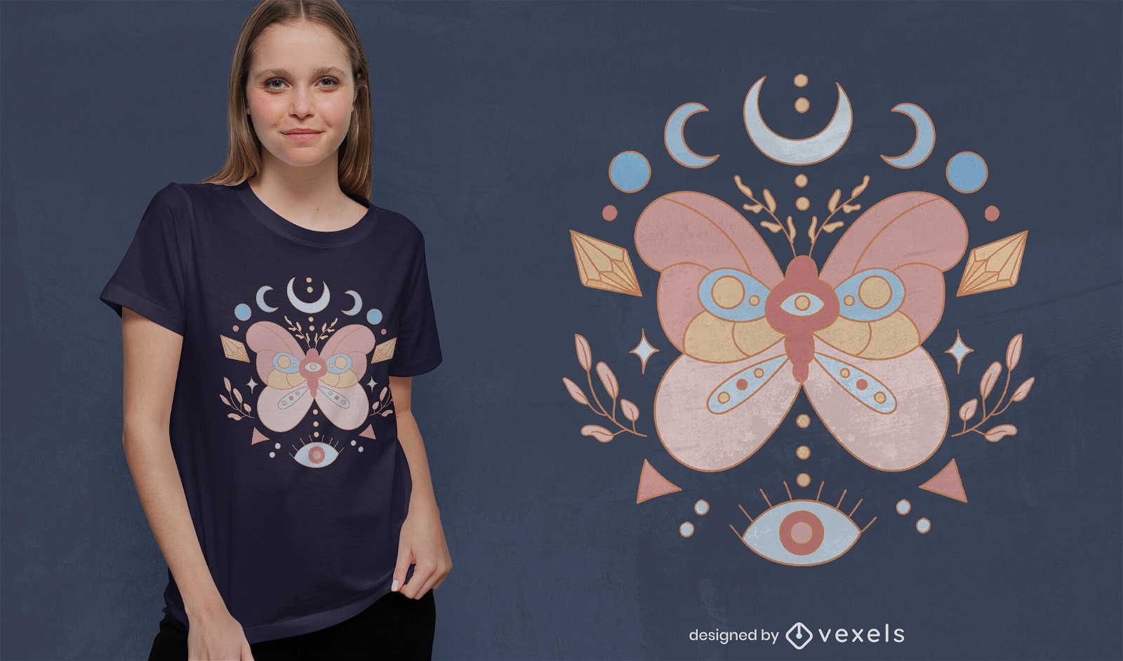 Design esotérico de t-shirt de borboleta