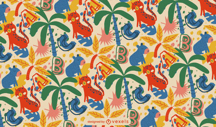 Diseño de patrones de animales y letras de la selva.