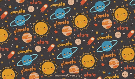 Design de padrão espacial de planetas e estrelas fofos