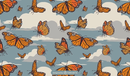 Insetos borboletas voando no design do padrão da natureza