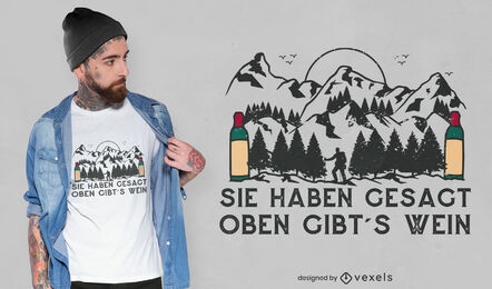 Diseño de camiseta de botellas de vino y montañas.