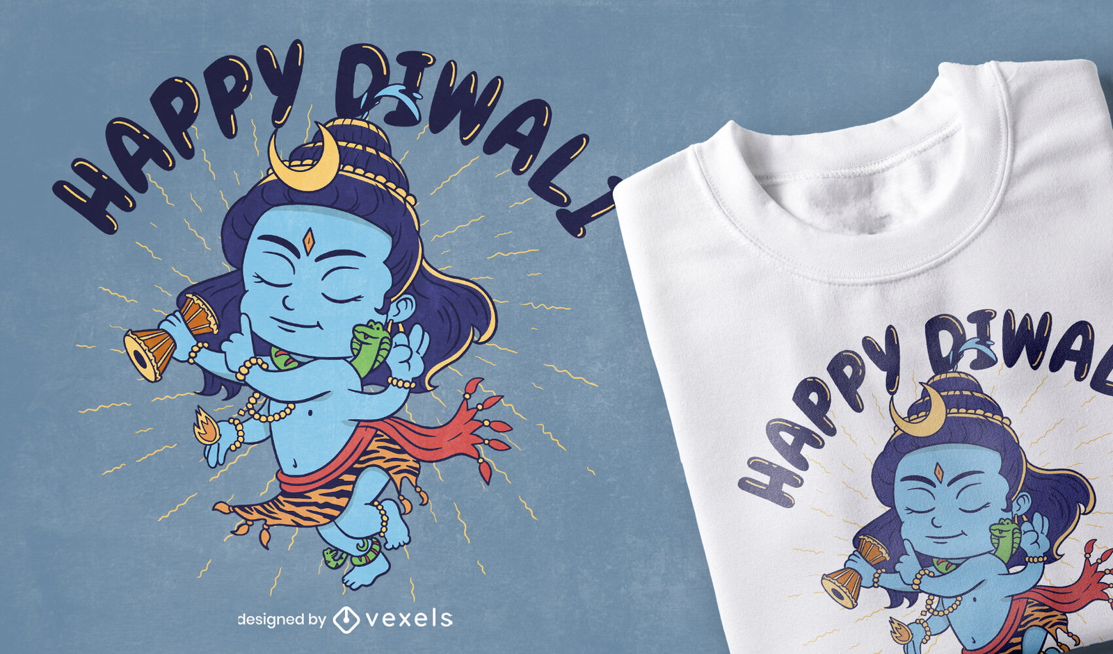 Diseño de camiseta del personaje de shiva del festival de diwali.