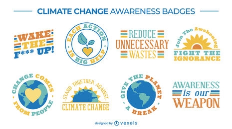 Climate change awareness badge set