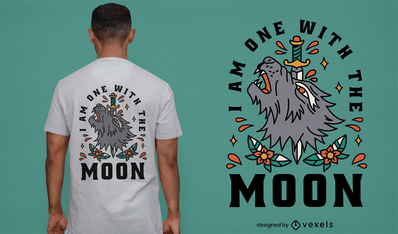 Animal lobo com design de t-shirt adaga