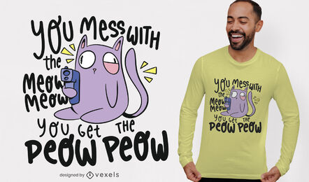 Gato de desenho animado com design de camiseta de arma
