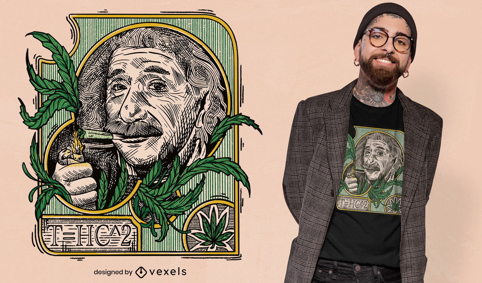 Diseño de camiseta Einstein smoking weed