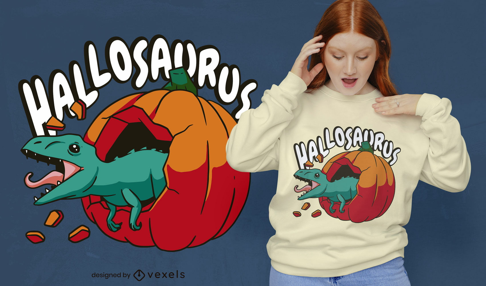 Dinosaurio en diseño de camiseta de calabaza