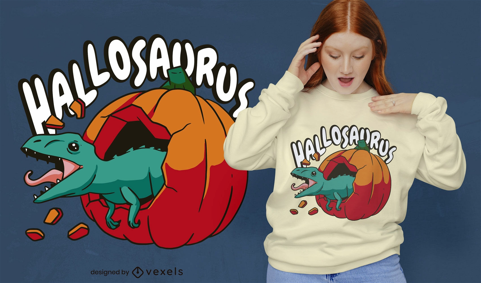 Dinossauro com design de camiseta de abóbora