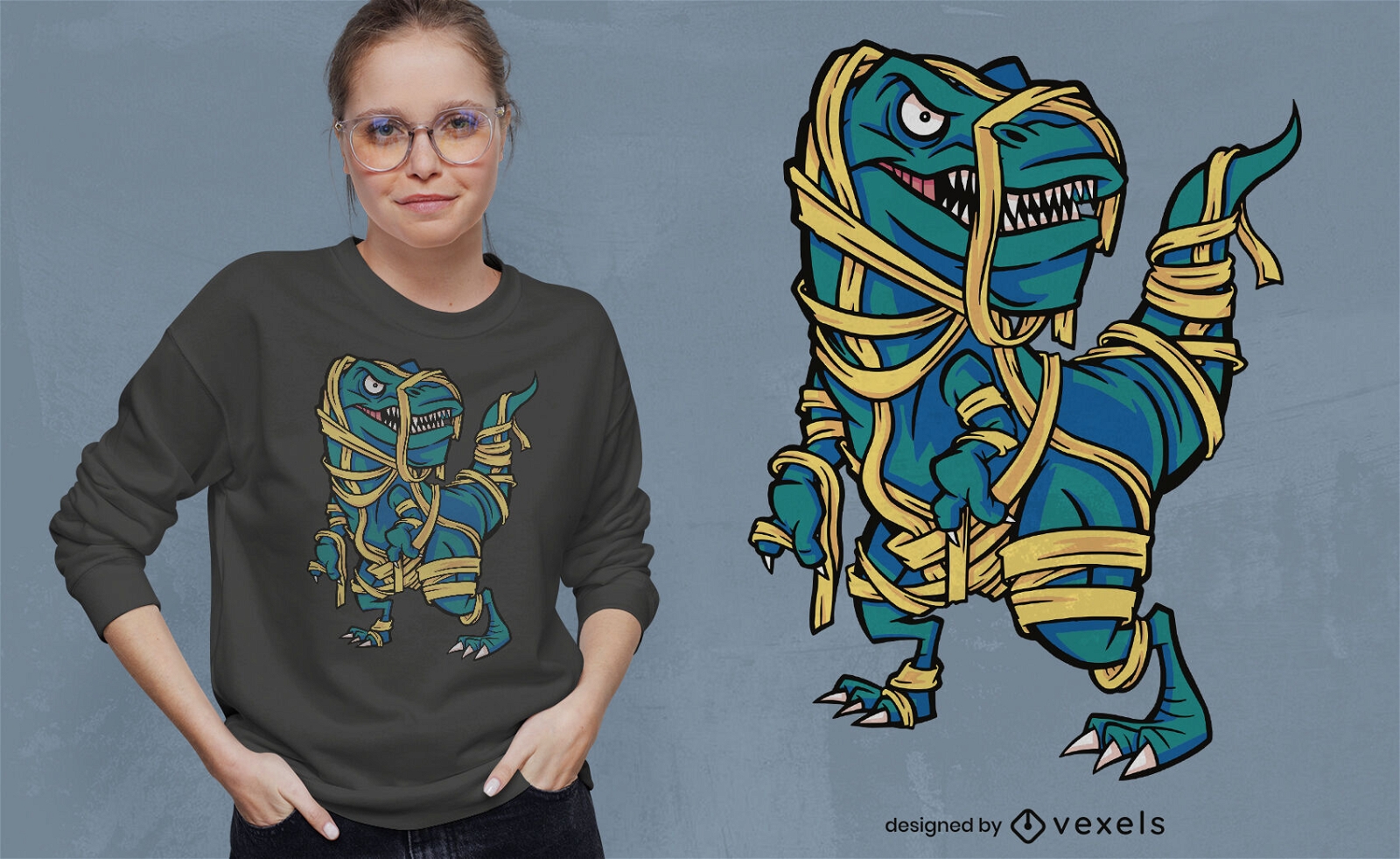 Design de t-shirt do Dia das Bruxas de dinossauro m?mia