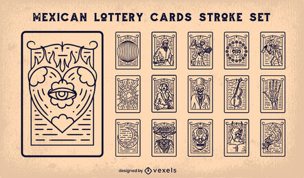 Mexican lottery cards stroke set