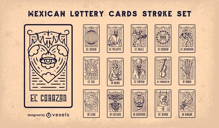 Conjunto de tacadas de cartas de loteria mexicana