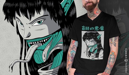 Diseño de camiseta psd de espíritu monstruo japonés