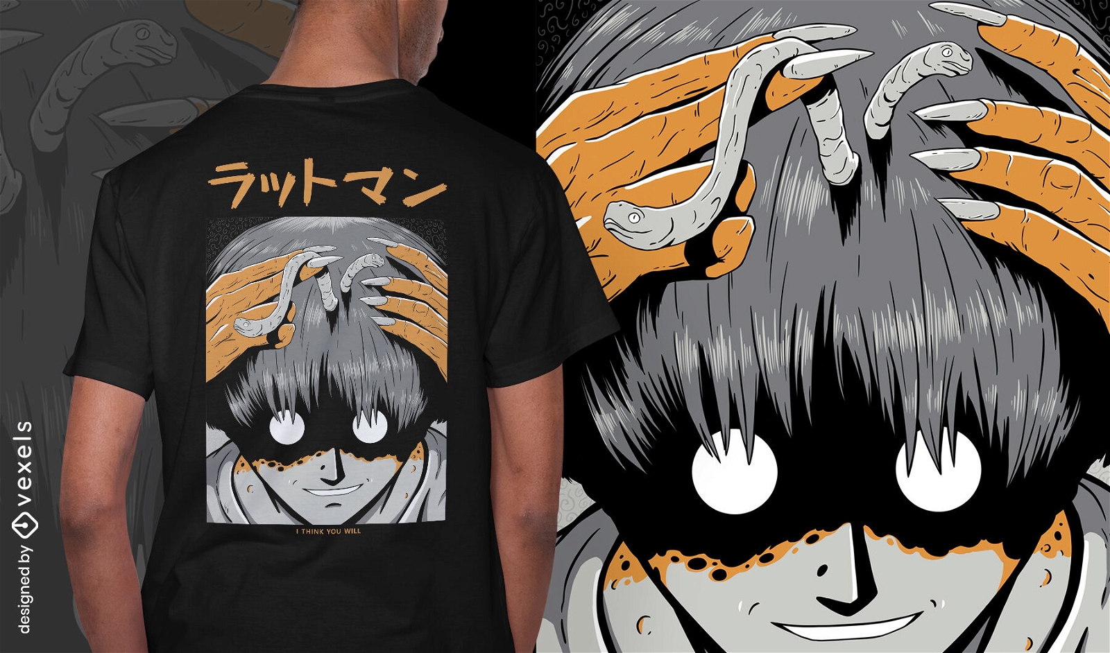Design de t-shirt assustador do monstro japonês do Dia das Bruxas