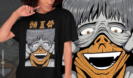 Diseño de camiseta psd de criatura japonesa espeluznante