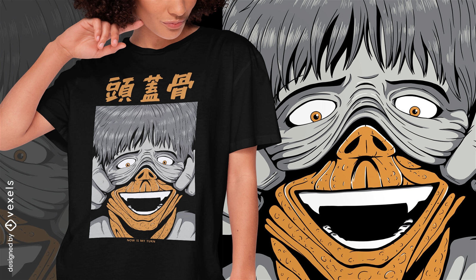 Gruseliges japanisches Kreatur-PSD-T-Shirt-Design