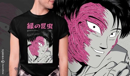 Diseño de camiseta de cara de terror japonés psd