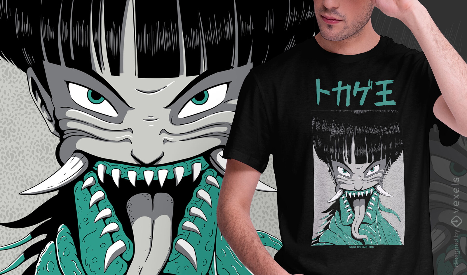 Design de t-shirt psd de personagem de monstro japonês de anime