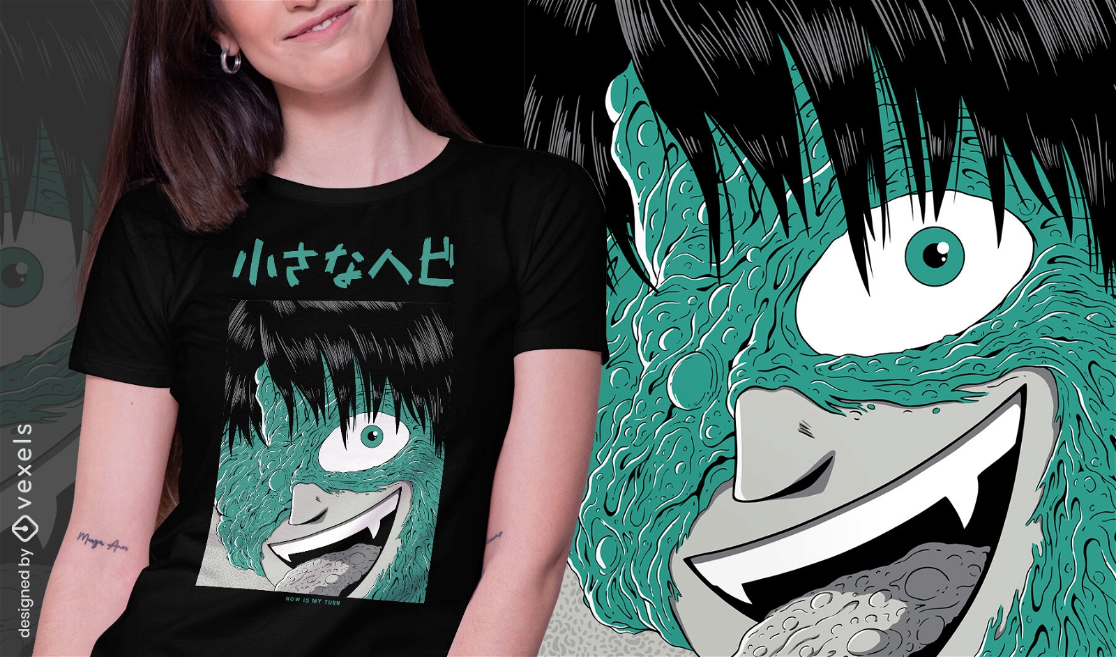 Design de t-shirt monstro japon?s sorridente