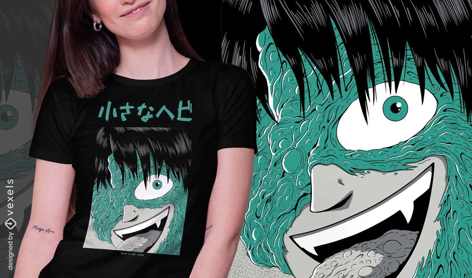Diseño de camiseta de monstruo japonés sonriente