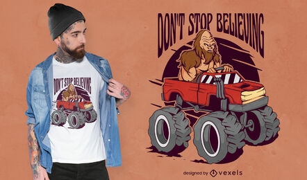 Bigfoot in monster truck t-shirt design