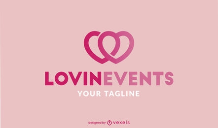 Double hearts love stroke logo template