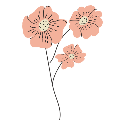 Flores rosas semi planas Diseño PNG