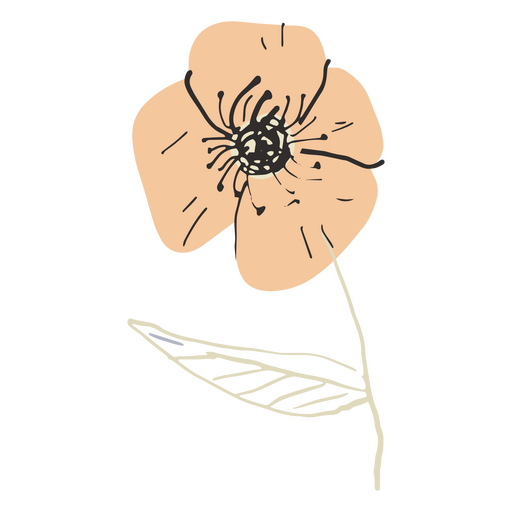 Flor rosa única em uma haste semi plana Desenho PNG