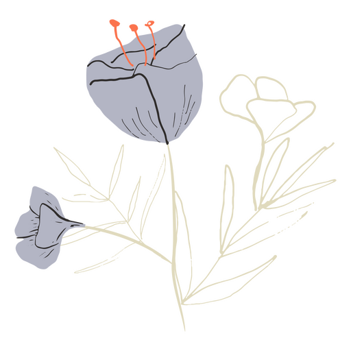 Tulipa lilás e flor semi plana Desenho PNG