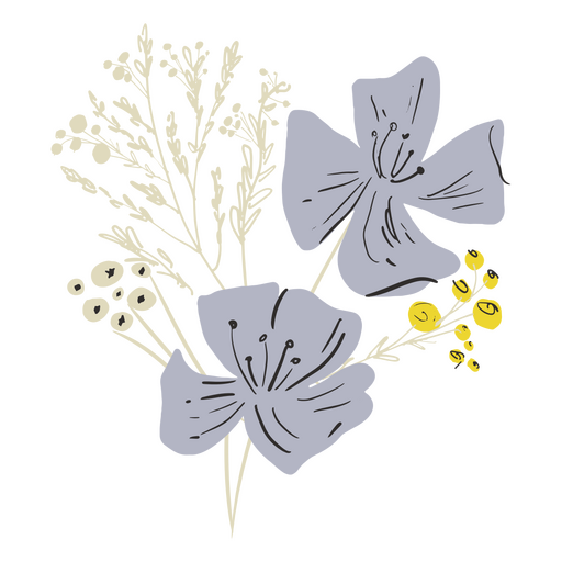 Flores silvestres lilás e amarelas semi planas Desenho PNG