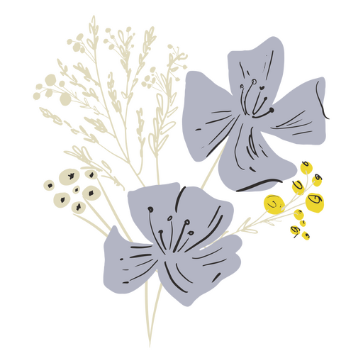 Flores silvestres lilas y amarillas semi planas Diseño PNG