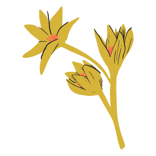 Dark yellow wild flowers semi flat PNG Design